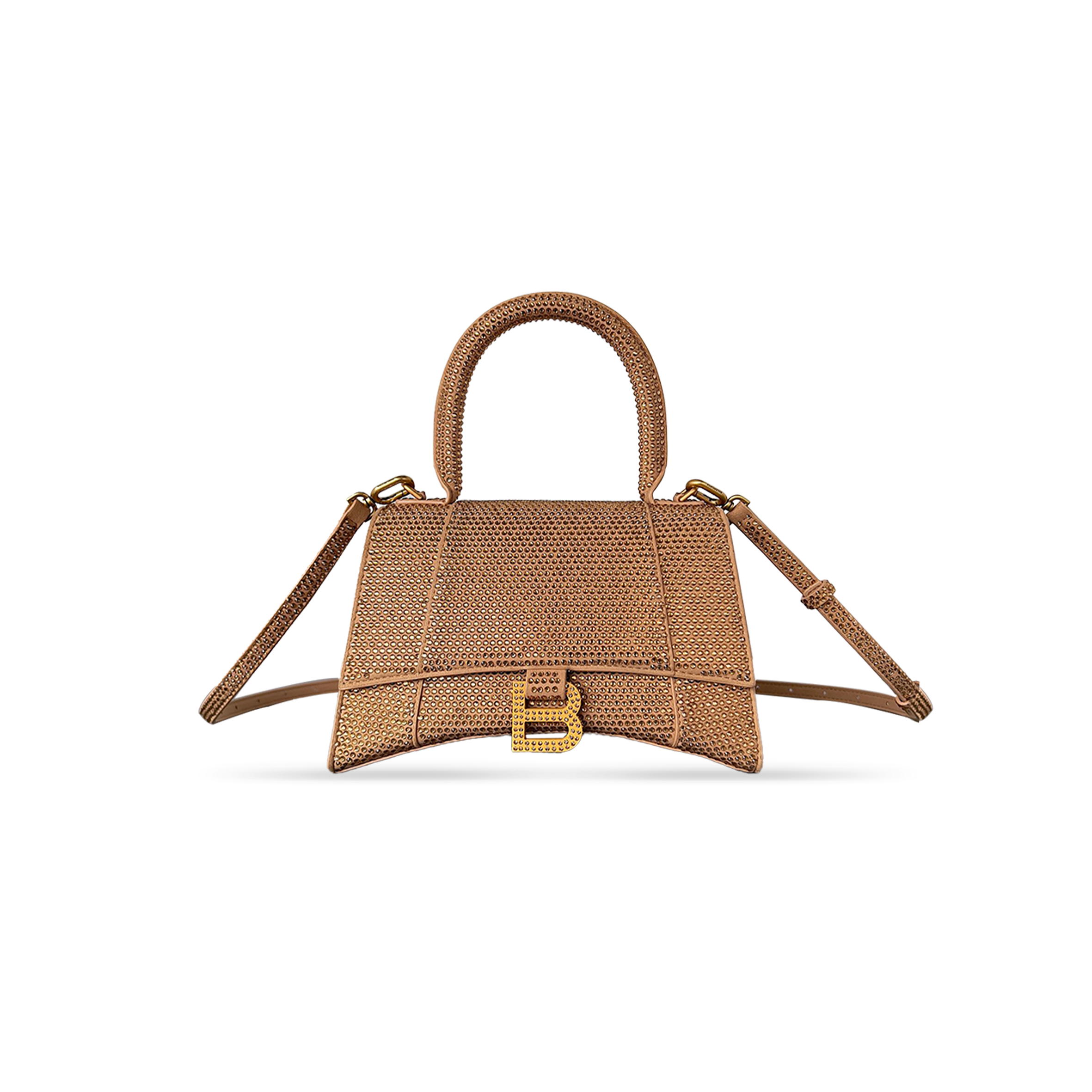 BALENCIAGA WOMEN'S HOURGLASS HANDBAG SMALL  WITH RHINESTONES BROWN 5935461QJ5M1000 (22.9*15*9.9cm)